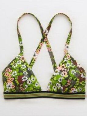 Aerie Floral Green Crossback swim Bikini Top XL NWOT
